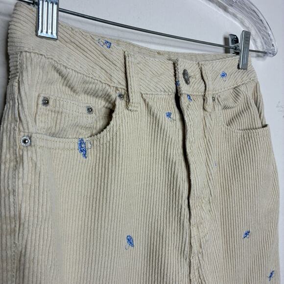 Pacsun Micro Embroidered Mushroom Cream Corduroy 90's Boyfriend Pants 24 - Picture 3 of 10